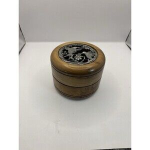 Vintage Myrtle Wood Trinket Box/Potpourri With Pewter Hummingbird Lid